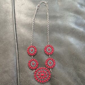 FAUX Red Floral Statement Necklace